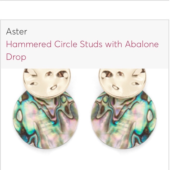 Aster HAMMERED CIRCLE STUDS WITH ABALONE DROP - Picture 1 of 3